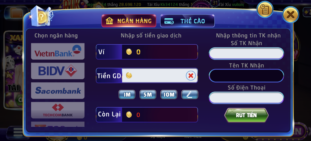 Hướng dẫn thực hiện các giao dịch tại Rikvip
