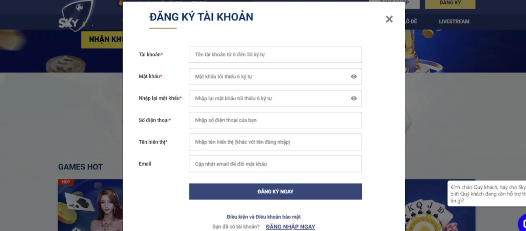 Cách đăng ký tại game bài đổi thưởng uy tín  Sky88